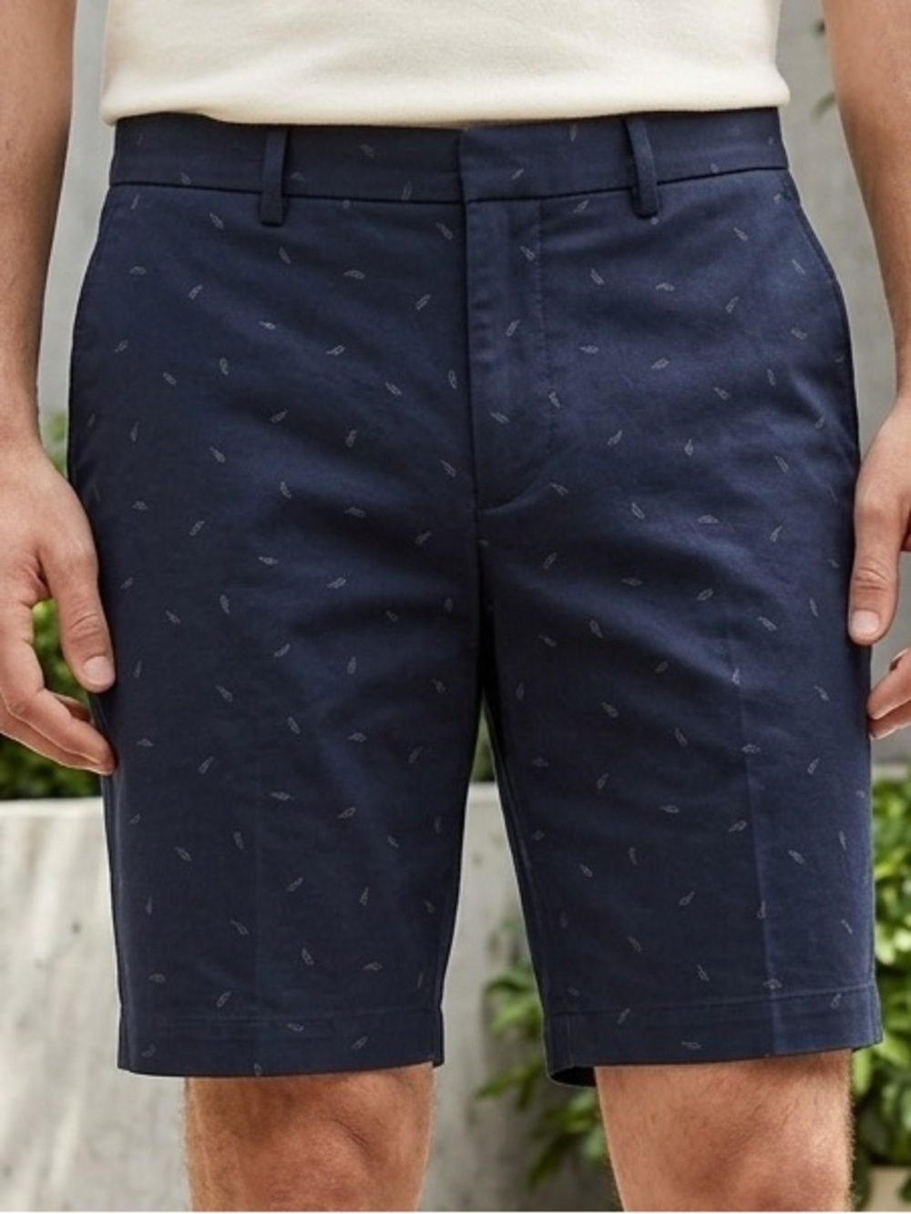 Uniqlo Navy Micro-Print Flat-Front Shorts